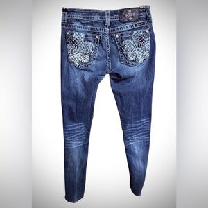 Miss Me Dark Blue Skinny Jeans with Embroidered Pockets